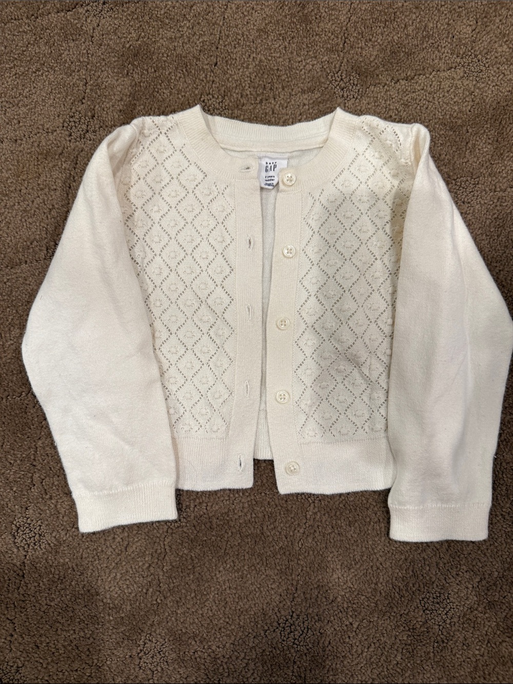 GAP Cream Eyelet Diamond Knit Cardigan Button Down Lightweight 2 years
